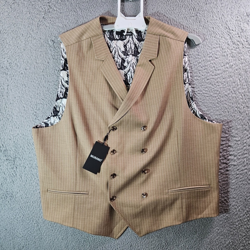 NWT Murano Suit Vest 2XB‎ Doublebreasted Brown White Striped Formal